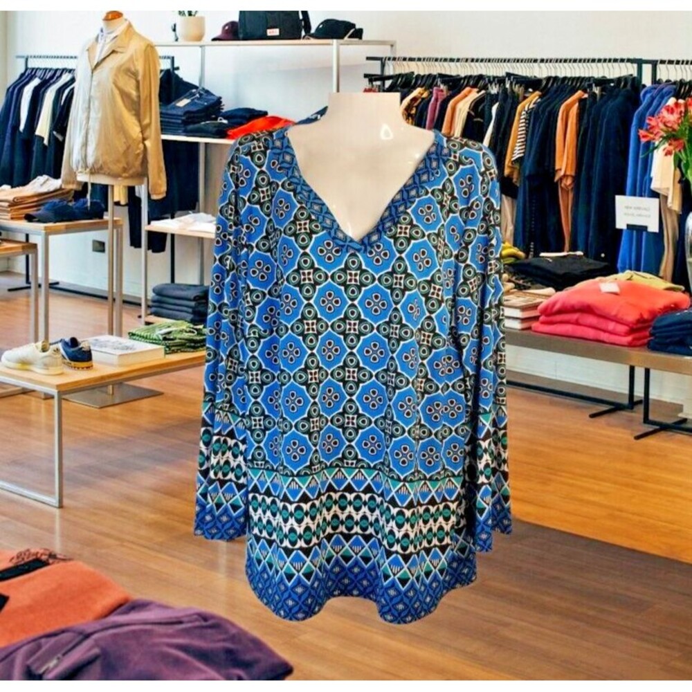 Bob Mackie Tunic Top V-Neck Liquid Knit Wearable Art Designer Medium